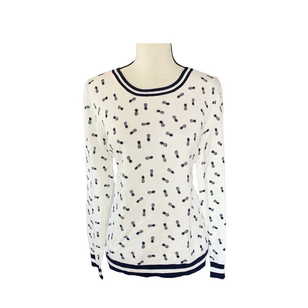 J. CREW Cotton Women XS Crew Neck Sweater Pineapple Print Resort Beach